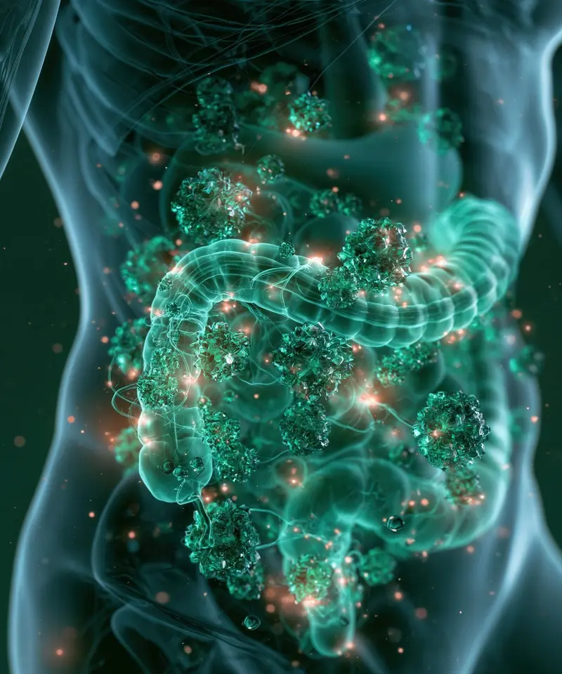 Illustration des Darms mit Mikrobiom